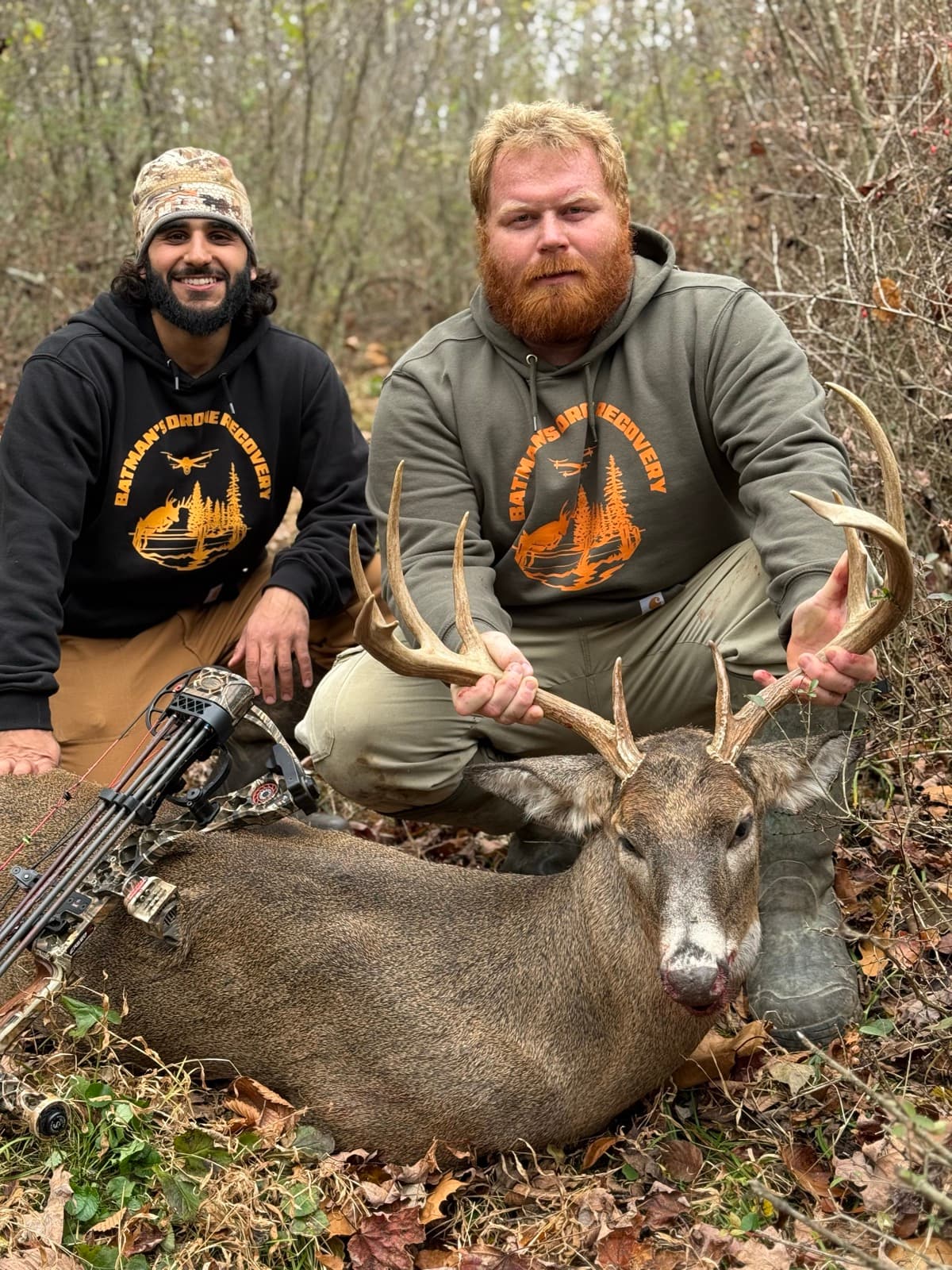 Autumn woods recovery with a young hunter